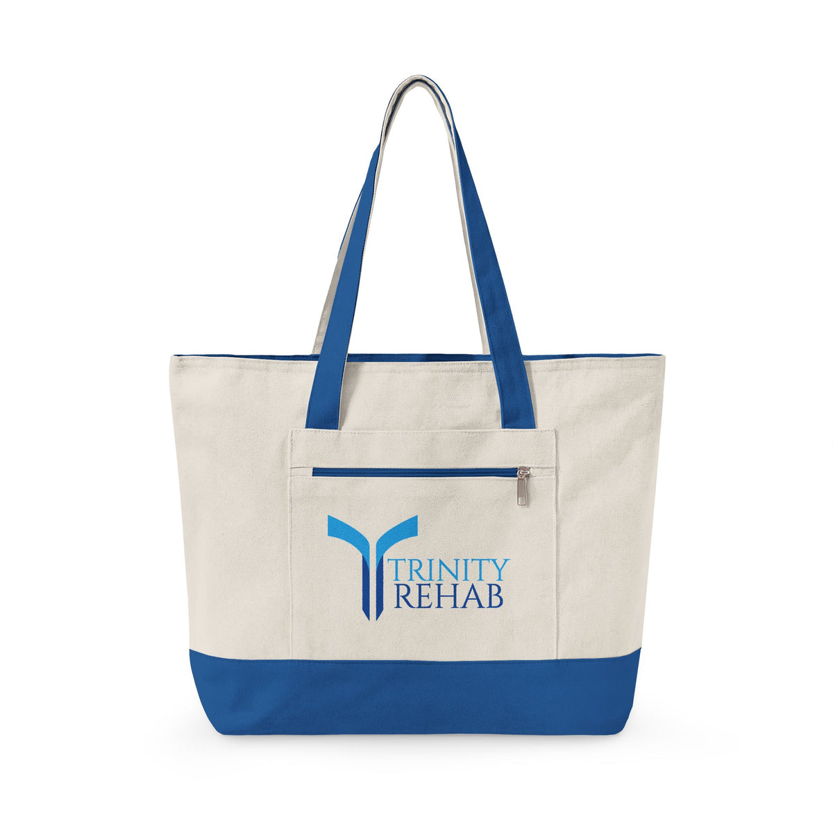 Canvas Zipper Tote Bag – Trinity Rehab Logo Beach & Work Carryall