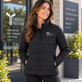 Women's Puffer Jacket with Subtle Left Chest Logo - Warm Lightweight Winter Coat